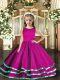 Fuchsia Ball Gowns Scoop Sleeveless Tulle Floor Length Lace Up Ruffled Layers Little Girls Pageant Dress Wholesale