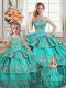 Aqua Blue Ball Gowns Sweetheart Sleeveless Organza Floor Length Lace Up Embroidery and Ruffled Layers Quinceanera Dresses