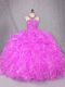 Fuchsia Scoop Zipper Beading and Ruffles Vestidos de Quinceanera Sleeveless