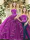 Captivating Purple Sleeveless Beading and Ruffles Lace Up Ball Gown Prom Dress