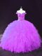 Purple Off The Shoulder Lace Up Beading and Ruffles 15 Quinceanera Dress Sleeveless