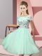 High Class Apple Green Tulle Lace Up Off The Shoulder Short Sleeves Knee Length Quinceanera Dama Dress Appliques