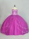 Fuchsia Sweetheart Lace Up Beading and Sequins Sweet 16 Dress Brush Train Sleeveless