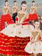 White And Red Lace Up Quinceanera Dresses Sleeveless Floor Length Beading and Ruffled Layers
