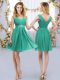 Sleeveless Chiffon Mini Length Zipper Vestidos de Damas in Turquoise with Belt