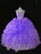 Classical Lavender 15th Birthday Dress Sweet 16 and Quinceanera with Beading and Ruffles and Pick Ups Straps Sleeveless Zipper