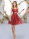 Mini Length Red Dama Dress for Quinceanera V-neck Sleeveless Zipper