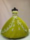 Olive Green Sleeveless Appliques Floor Length Ball Gown Prom Dress