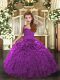 Customized Purple Little Girls Pageant Dress Party and Sweet 16 and Wedding Party with Ruffles Straps Sleeveless Lace Up