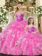 Captivating Sweetheart Sleeveless Lace Up Sweet 16 Quinceanera Dress Rose Pink Organza