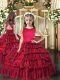 Elegant Scoop Sleeveless Little Girl Pageant Gowns Floor Length Ruffled Layers Red