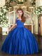 Great Floor Length Ball Gowns Sleeveless Royal Blue Little Girl Pageant Gowns Lace Up