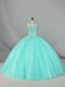 Top Selling Beading 15 Quinceanera Dress Apple Green Lace Up Sleeveless Brush Train
