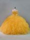 Beautiful Gold Lace Up Quinceanera Dress Beading and Ruffles Sleeveless Floor Length