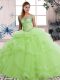 Hot Selling Floor Length Ball Gowns Sleeveless Yellow Green 15th Birthday Dress Lace Up