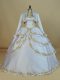 White Lace Up Straps Embroidery 15 Quinceanera Dress Satin Sleeveless