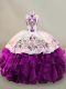 High-neck Sleeveless Quince Ball Gowns Floor Length Embroidery Purple Organza