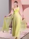 Exquisite Floor Length Yellow Quinceanera Court Dresses Chiffon Sleeveless Hand Made Flower