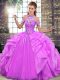 Modest Organza Halter Top Sleeveless Lace Up Beading and Ruffles Sweet 16 Dress in Lilac
