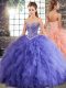 Fancy Floor Length Lavender Sweet 16 Dress Tulle Sleeveless Beading and Ruffles