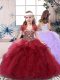 Attractive Red Sleeveless Floor Length Beading Lace Up Little Girl Pageant Gowns