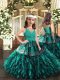 Turquoise Sleeveless Appliques and Ruffles Floor Length Evening Gowns