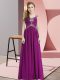 High Quality Straps Cap Sleeves Evening Dress Floor Length Beading Fuchsia Chiffon