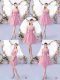 Pink Lace Up Quinceanera Dama Dress Appliques and Belt Half Sleeves Mini Length