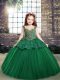 Straps Sleeveless Lace Up Kids Formal Wear Dark Green Tulle
