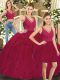 Red Lace Up 15 Quinceanera Dress Ruffles Sleeveless Floor Length