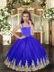 Customized Royal Blue Tulle Lace Up Straps Sleeveless Floor Length Pageant Gowns For Girls Embroidery