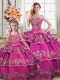 Charming Floor Length Fuchsia Sweet 16 Dress Satin and Organza Sleeveless Ruffled Layers
