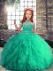 Elegant Turquoise Ball Gowns Tulle Halter Top Sleeveless Beading and Ruffles Floor Length Lace Up Pageant Dress Womens