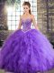 Modern Lavender Sweetheart Lace Up Beading and Ruffles Vestidos de Quinceanera Sleeveless