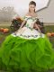 New Arrival Green Ball Gowns Off The Shoulder Sleeveless Tulle Floor Length Lace Up Embroidery and Ruffles Quinceanera Dresses