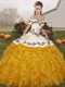 High End Embroidery and Ruffles Quinceanera Dresses Gold Lace Up Sleeveless Floor Length