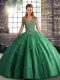 Fantastic Green Tulle Lace Up Ball Gown Prom Dress Sleeveless Floor Length Beading and Appliques