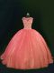 Sleeveless Floor Length Beading and Lace Lace Up Ball Gown Prom Dress with Orange