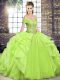 Yellow Green Ball Gowns Off The Shoulder Sleeveless Organza Floor Length Lace Up Beading and Ruffles 15th Birthday Dress