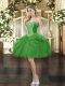 Green Tulle Lace Up Dress for Prom Sleeveless Mini Length Beading and Ruffles