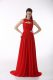 Red Chiffon Zipper Evening Dress Sleeveless Brush Train Ruching