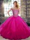 Glittering Fuchsia Off The Shoulder Neckline Beading and Ruffles Quinceanera Dresses Sleeveless Lace Up
