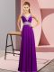 Purple Chiffon Lace Up V-neck Sleeveless Floor Length Evening Dress Beading