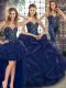Fabulous Floor Length Lace Up Quinceanera Dresses Navy Blue for Military Ball and Sweet 16 and Quinceanera with Beading and Ruffles