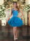 Graceful Blue Sleeveless Ruffles Mini Length Prom Party Dress