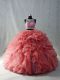 Eye-catching Brush Train Two Pieces Ball Gown Prom Dress Watermelon Red Scoop Organza Sleeveless Floor Length Zipper