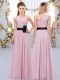 Pink Zipper Dama Dress Belt Sleeveless Floor Length