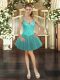 Amazing Turquoise Lace Up Prom Dress Beading Sleeveless Mini Length