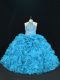 On Sale Floor Length Blue Quinceanera Gowns Halter Top Sleeveless Lace Up