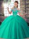 Fantastic Tulle Sleeveless Vestidos de Quinceanera Brush Train and Beading and Pick Ups